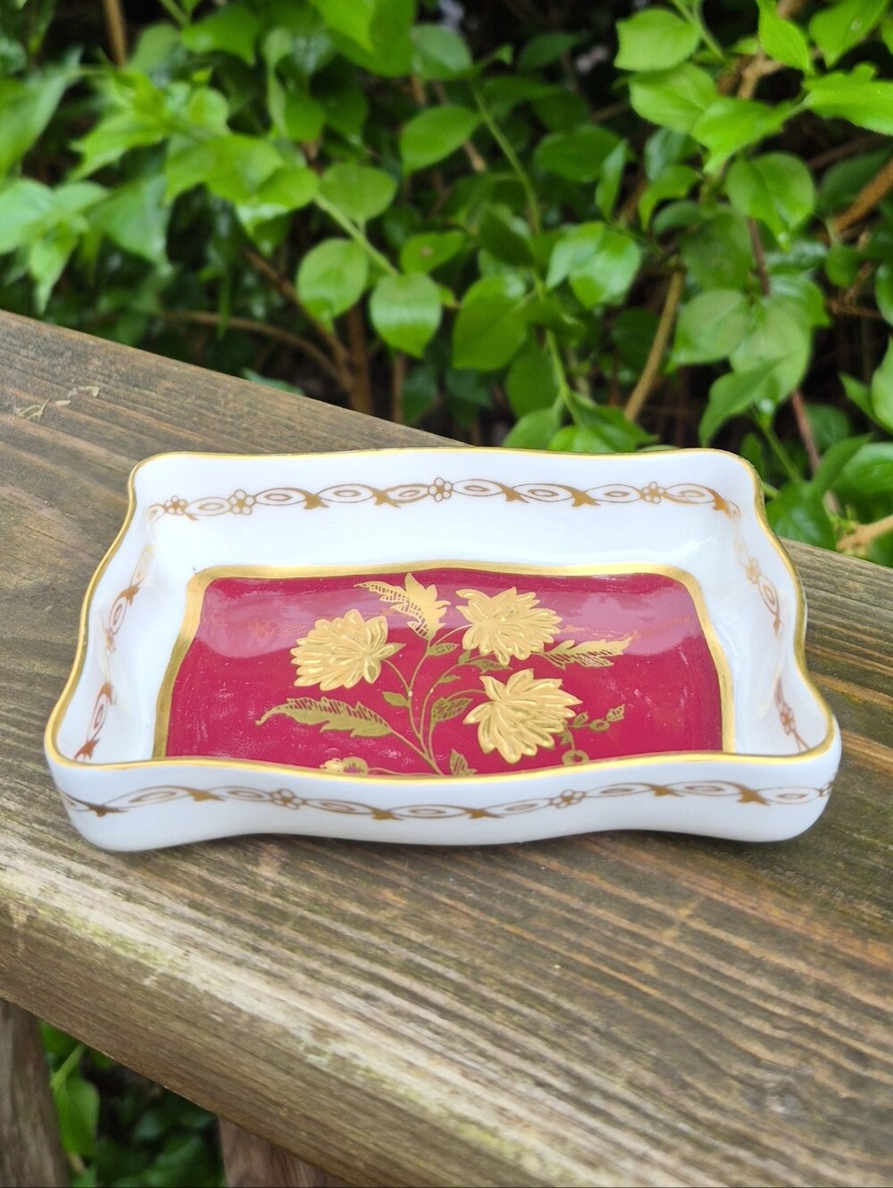 Vintage Abbeydale Bone China Trinket Dish - Red & White & Gold